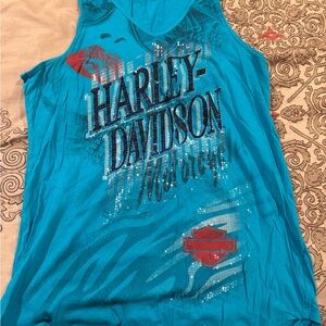 Harley-Davidson Teal Tank Top with Sequins- EUC - Size XL